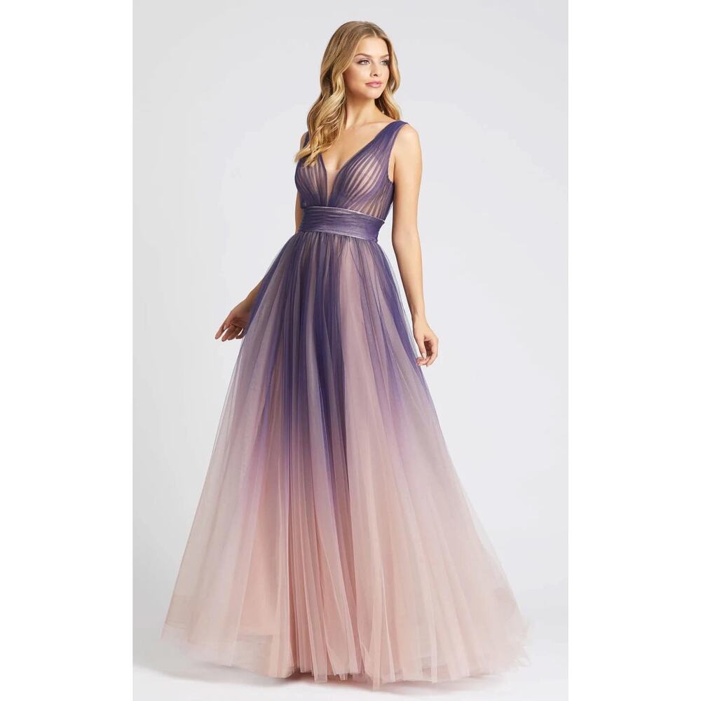 009 - Mac Duggal #20221 Purple Sleeveless Ombre Tulle Ball Gown in Indigo Size 4